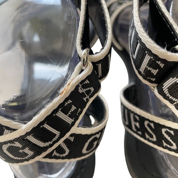 Guess Black White Logo Ankle Strap Flat Sandals Casual Summer Trendy Size 7M - Picture 10 of 13